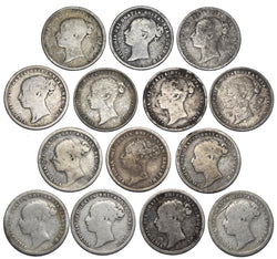 1871 - 1887 Sixpences Lot (14 Coins) - Victoria British Silver Coins