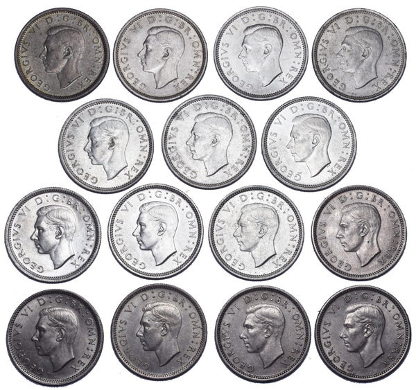 1937 - 1951 High Grade Sixpences Lot (15 Coins) - George VI British Silver