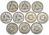 1932 - 1941 High Grade Silver Threepences Lot (10 Coins) - Date Run