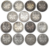 1873 - 1901 Threepences Lot (15 Coins) - Victoria British Silver Coins