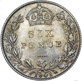1901 Sixpence - Victoria British Silver Coin - Superb
