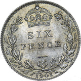 1901 Sixpence - Victoria British Silver Coin - Superb