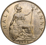 1901 Halfpenny - Victoria British Bronze Coin - Superb