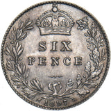 1897 Sixpence - Victoria British Silver Coin - Very Nice