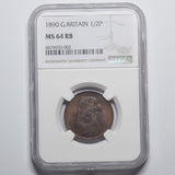 1890 Halfpenny (NGC MS 64 RB) - Victoria British Bronze Coin - Superb
