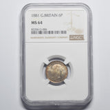 1881 Sixpence (NGC MS 64) - Victoria British Silver Coin - Superb