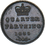 1839 Quarter Farthing - Victoria British Copper Coin - Very Nice