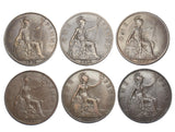 1918 - 1926 Better Grade Pennies Lot (6 Coins) - George V British Bronze Coins