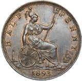 1893 Halfpenny - Victoria British Bronze Coin - Very Nice