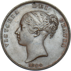 1844 Penny - Victoria British Copper Coin - Very Nice