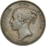 1855 Penny (OT) - Victoria British Copper Coin - Nice