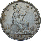 1861 Penny (F29) - Victoria British Bronze Coin - Nice