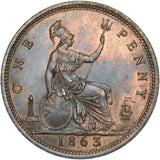 1863 Penny - Victoria British Bronze Coin - Superb