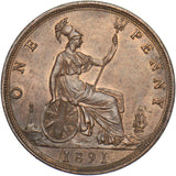 1891 Penny - Victoria British Bronze Coin - Very Nice