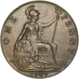 1909 Penny - Edward VII British Bronze Coin - Very Nice