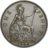 1934 Penny - George V British Bronze Coin - Very Nice