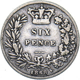 1868 Sixpence (Die no. 3) - Victoria British Silver Coin