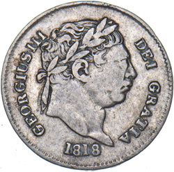 1818 Threepence - George III British Silver Coin - Nice