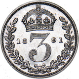 1891 Threepence (Likely Maundy) - Victoria British Silver Coin - Very Nice