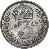 1902 Threepence - Edward VII British Silver Coin - Superb