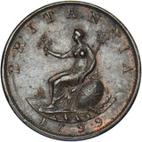 1799 Halfpenny - George III British Copper Coin - Very Nice