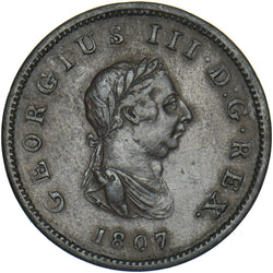 1807 Halfpenny - George III British Copper Coin - Nice
