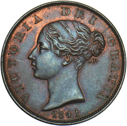 1841 Halfpenny - Victoria British Copper Coin - Very Nice