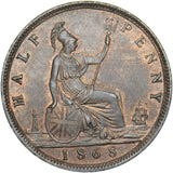 1868 Halfpenny - Victoria British Bronze Coin - Superb