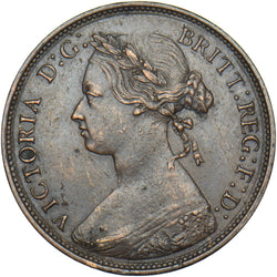 1876 H Halfpenny - Victoria British Bronze Coin - Very Nice