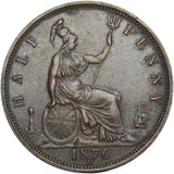 1876 H Halfpenny - Victoria British Bronze Coin - Very Nice
