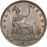 1890 Halfpenny - Victoria British Bronze Coin - Very Nice