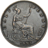 1893 Halfpenny - Victoria British Bronze Coin - Nice