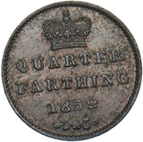 1852 Quarter Farthing - Victoria British Copper Coin - Very Nice