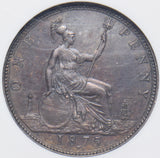1875 H Penny (NGC AU 55) - Victoria British Bronze Coin - Very Nice