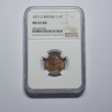 1873 Farthing (NGC MS 63 RB) - Victoria British Bronze Coin - Superb