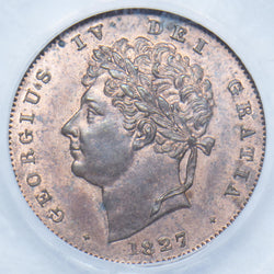 1827 Third Farthing (LCGS 80) - George IV British Copper Coin - Superb