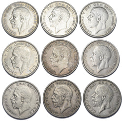 1928 - 1936 Better Grade British Silver Halfcrowns Lot (9 Coins) - Date Run