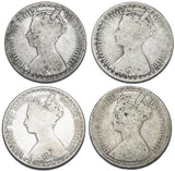 1871 - 1879 Gothic Florins Lot (4 Coins) - Victoria British Silver Coins