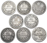1852 - 1860 Shillings Lot (8 Coins) - Victoria British Silver Coins