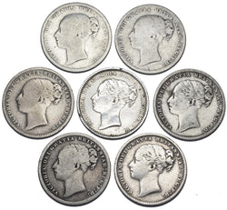 1880 - 1887 YH Shillings Lot (7 Coins) - Victoria British Silver Coins