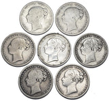 1880 - 1887 YH Shillings Lot (7 Coins) - Victoria British Silver Coins