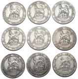 1911 - 1919 Shillings Lot (9 Coins) - George V British Silver Coins - Date Run