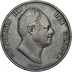 1834 Penny - William IV British Copper Coin