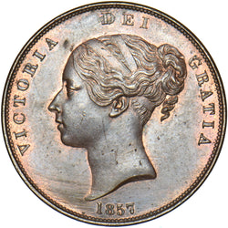 1857 Penny (PT) - Victoria British Copper Coin - Very Nice