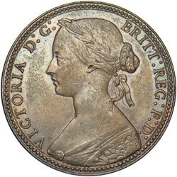 1860 Penny (Beaded Border F6 1+B) - Victoria British Bronze Coin - Nice