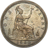 1860 Penny (Beaded Border F6 1+B) - Victoria British Bronze Coin - Nice