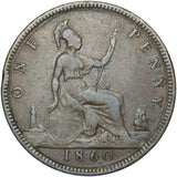 1860 Penny (F17 6+D R13) - Victoria British Bronze Coin - Nice