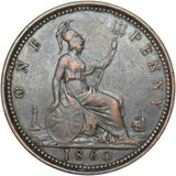 1860 Penny (Beaded Border F1 1+A) - Victoria British Bronze Coin - Nice
