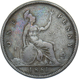 1861 Penny (F20 2+G R12) - Victoria British Bronze Coin