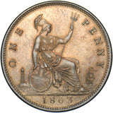 1863 Penny - Victoria British Bronze Coin - Superb